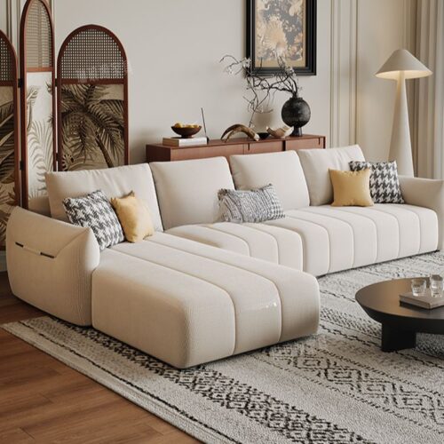 Sofa góc L đẹp cao cấp bọc da cho phòng khách
